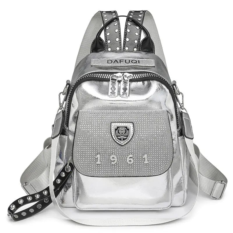 Urban Simplicity Diamond Stitch Travel Leather Bag with Document Pocket - Silver / Free Size