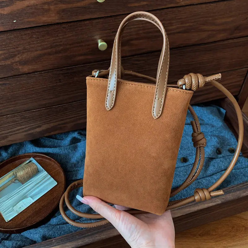 Urban Simplicity Double Strap Polyester Cotton Handbag - Brown