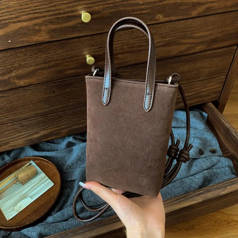 Urban Simplicity Double Strap Polyester Cotton Handbag - Coffee