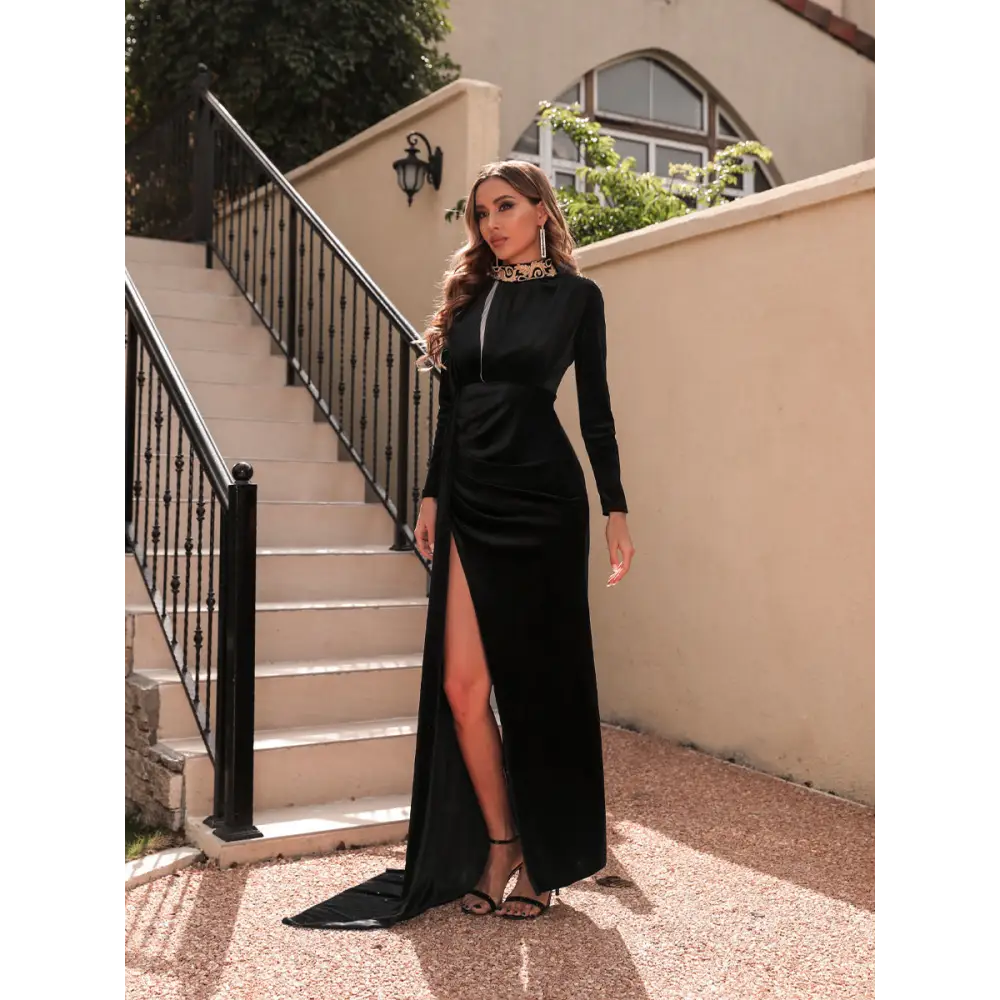 Veluxe: Women’s Velvet High Neck Evening Dress