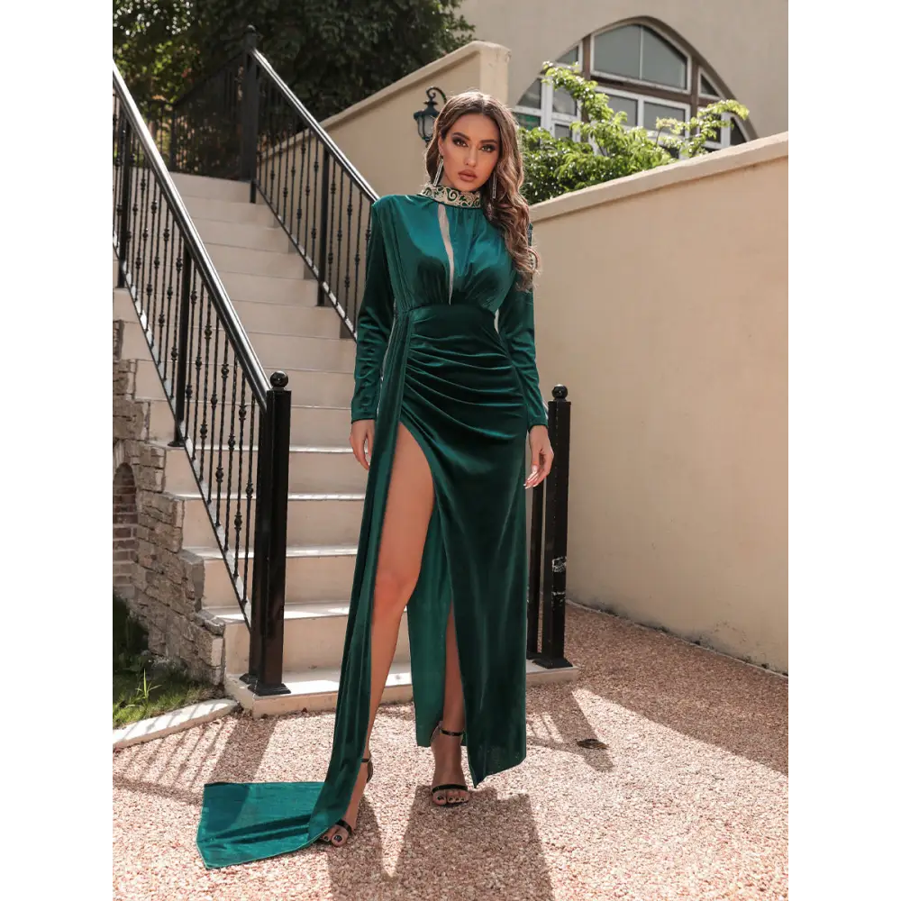 Veluxe: Women’s Velvet High Neck Evening Dress