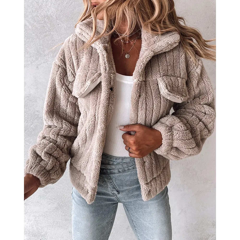 Velvet Stripe Lapel Cardigan for Women - Gray / S