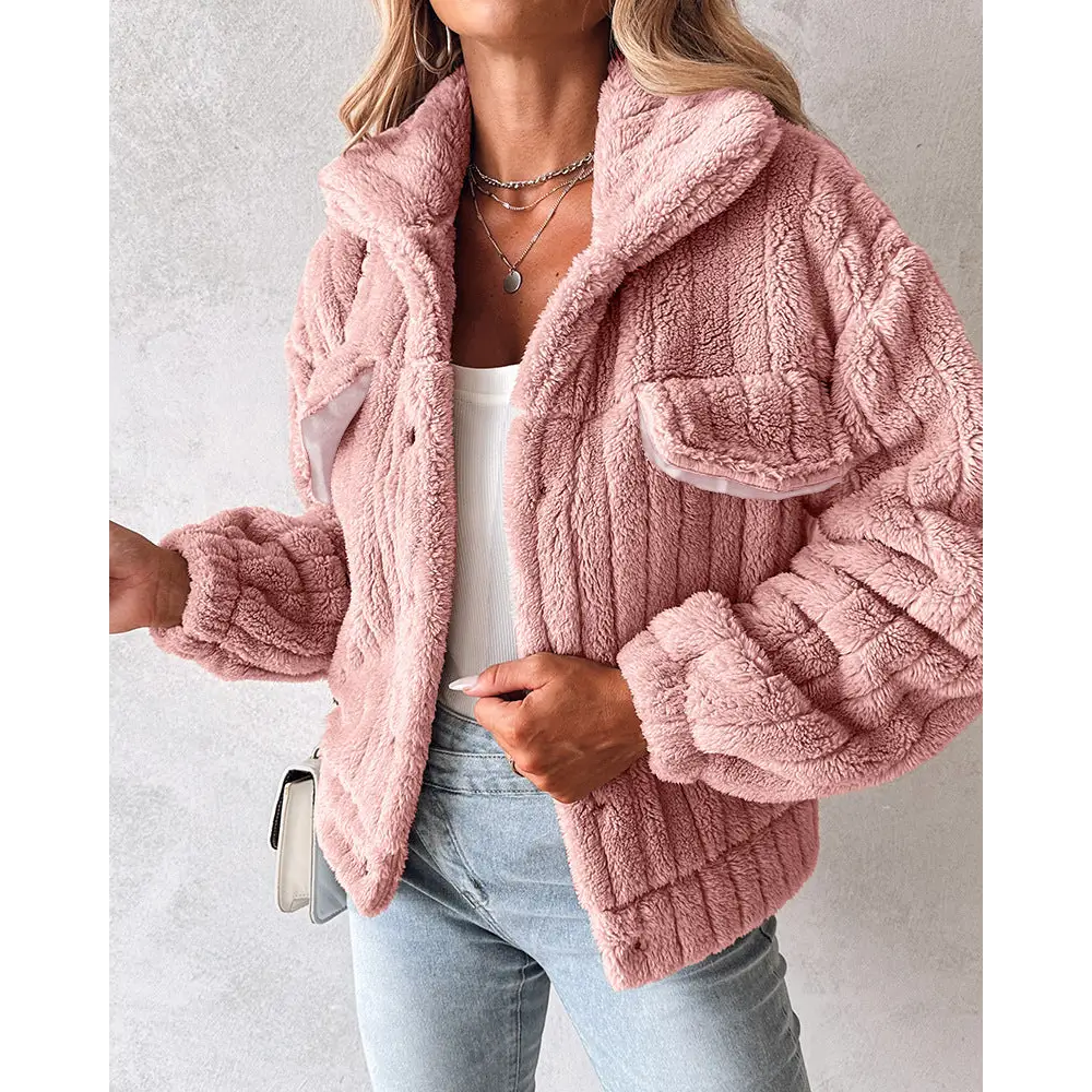 Velvet Stripe Lapel Cardigan for Women - Pink / S