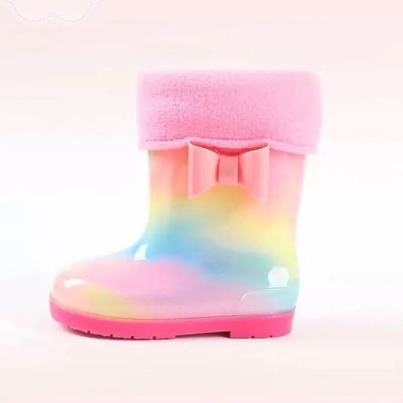 VelvetRain Mid-Tube & Cozy Baby Boots Combo - Rainbow plus cotton / 15cm
