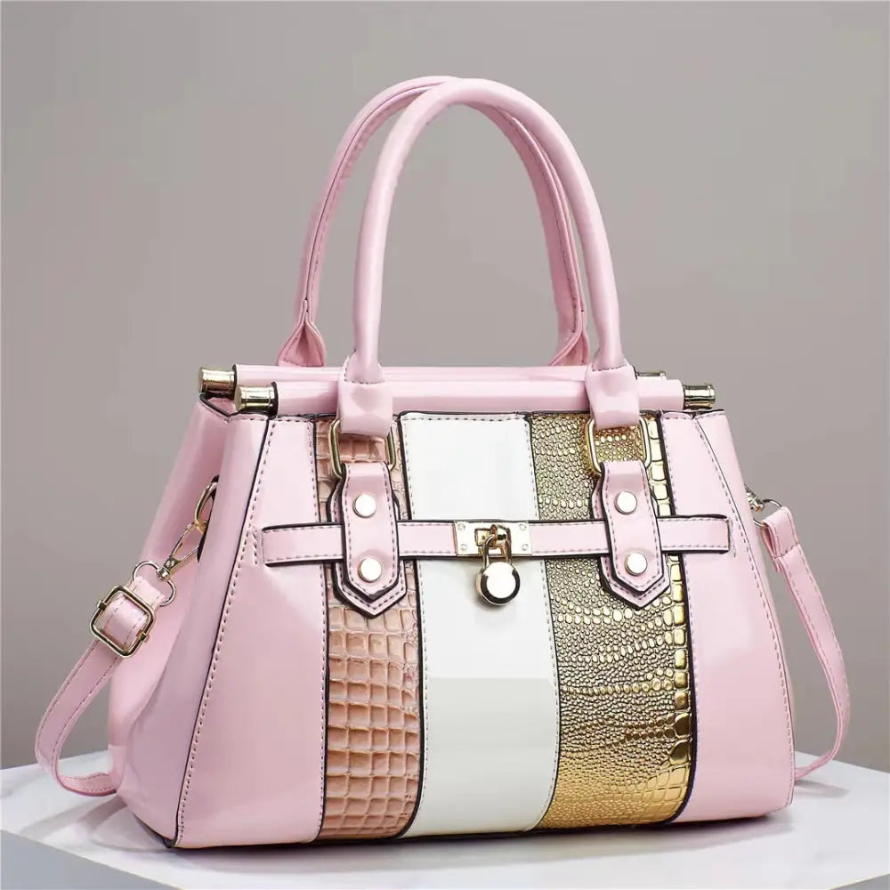 VertiBright Lizard Leather Max-Capacity Shoulder Bag - Pink