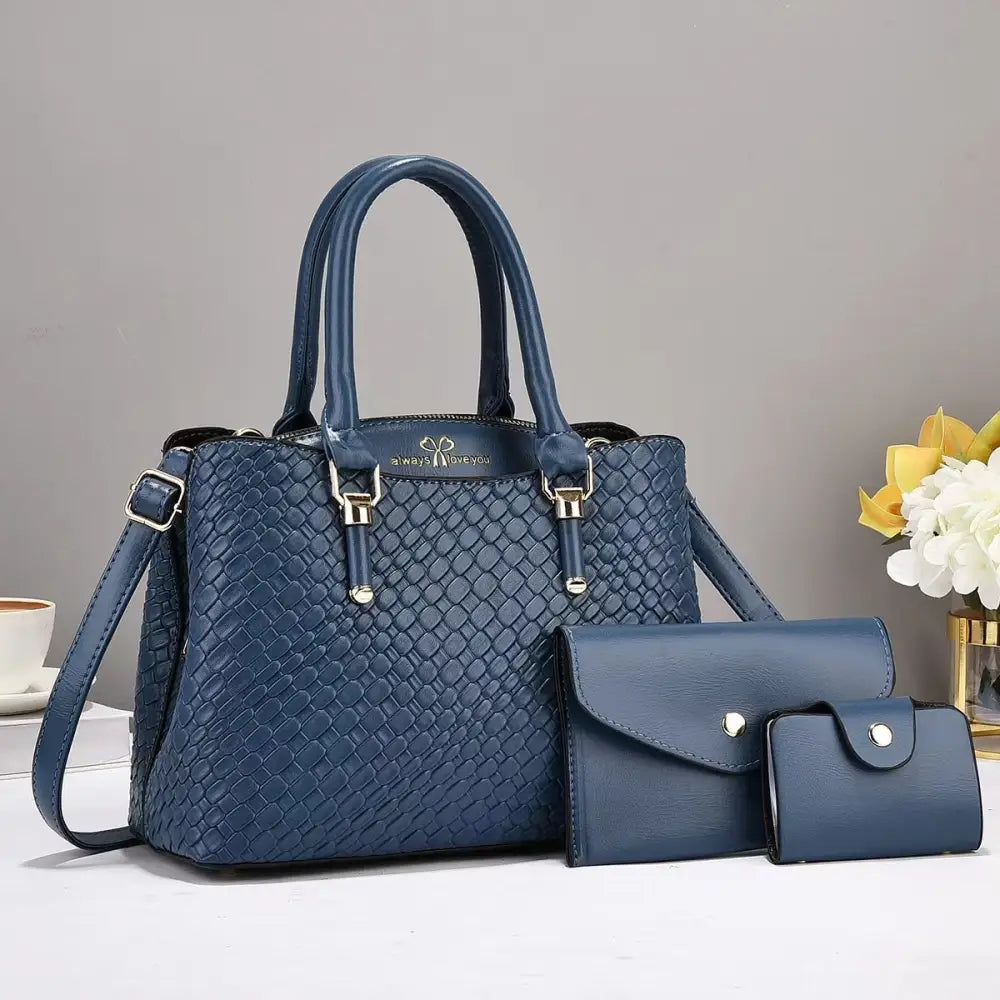 Vertical Square Soft PU Suitcase with Zipper and Sandwich Pocket - Blue
