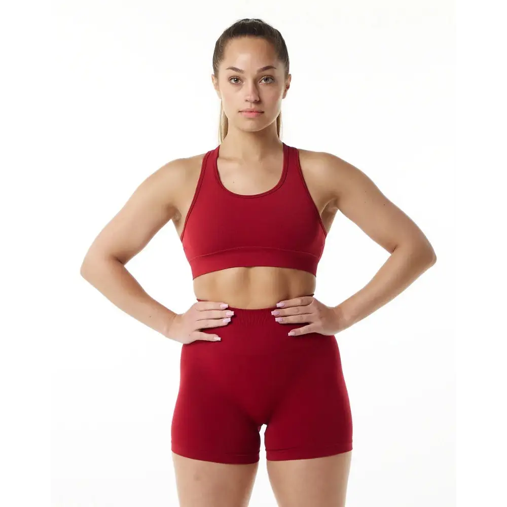 Vest Women’s Shockproof High Strength Integrated Underwear Shorts Fitness Yoga Set - Bright red / S
