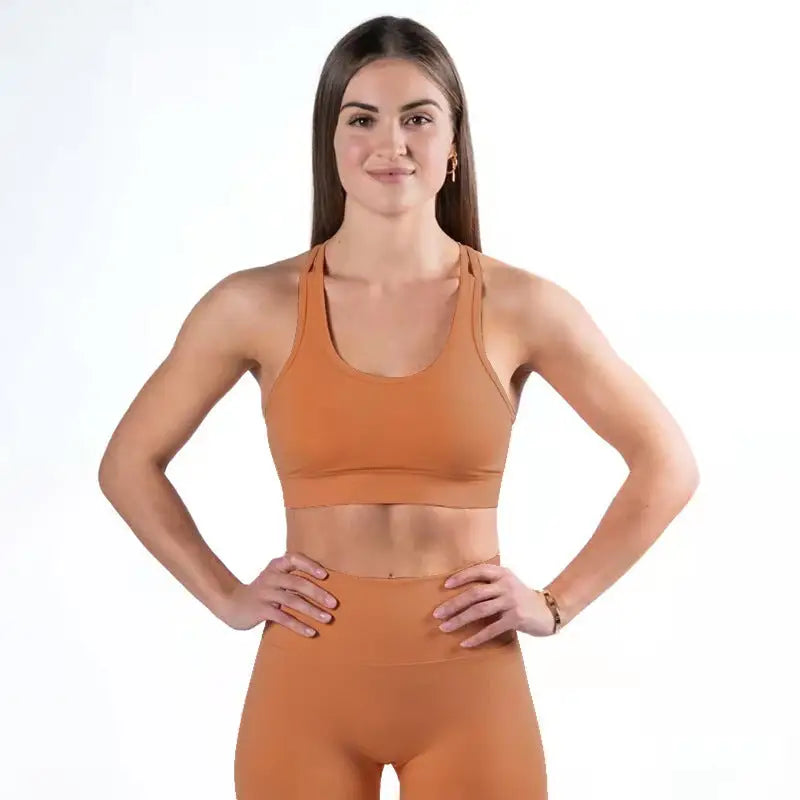 Vest Women’s Shockproof High Strength Integrated Underwear Shorts Fitness Yoga Set - Turmeric / S