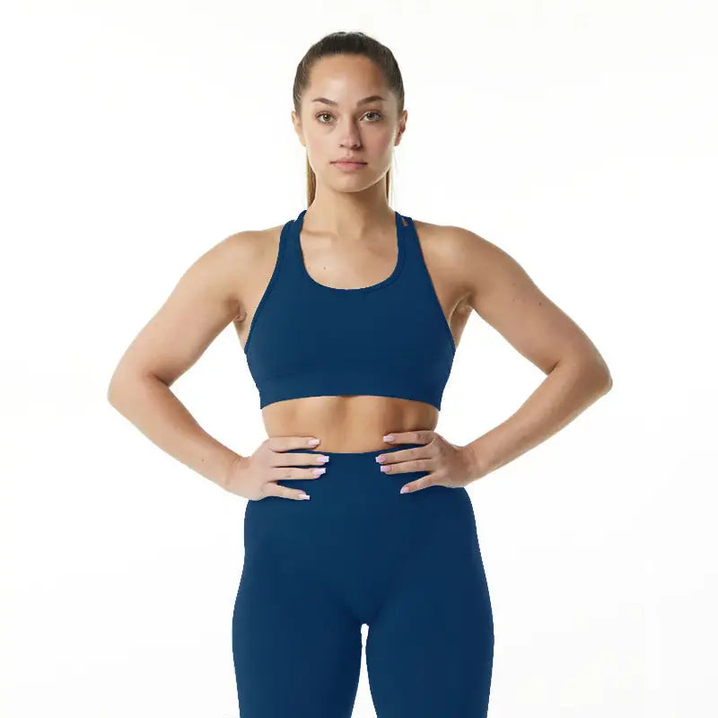 Vest Women’s Shockproof High Strength Integrated Underwear Shorts Fitness Yoga Set - Dark Blue / S