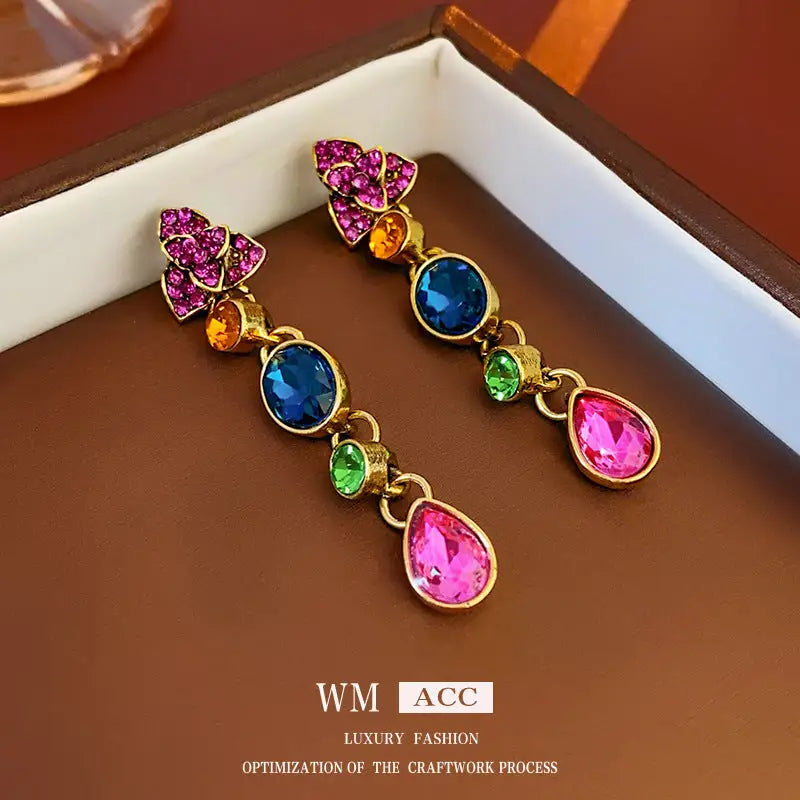 Vintage French Diamond Petal Earrings - Color