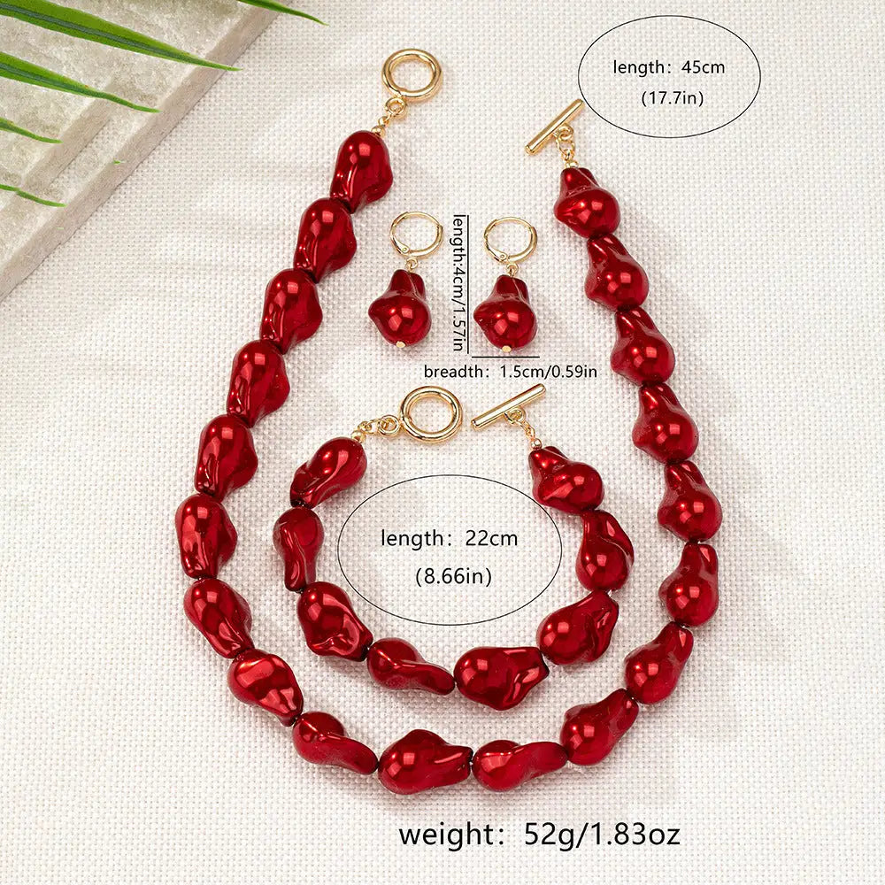 Vintage Pearl Jewelry Set - T083 Red