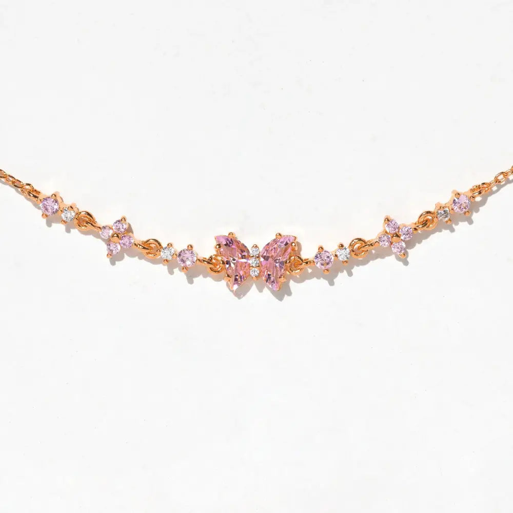 Vintage Zircon Wings: Retro Butterfly Bracelet - Rose Gold