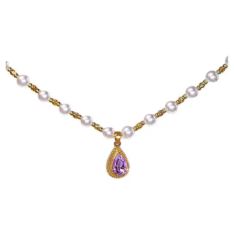 Violet Raindrop Pearl Necklace - Purple Droplet Pearl Necklace