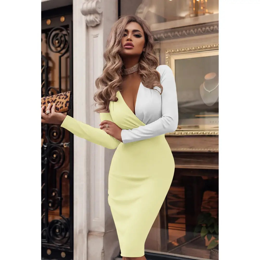 Vivid Vibe: Pleated Colorblock Hip Skirt - Apricot white / S