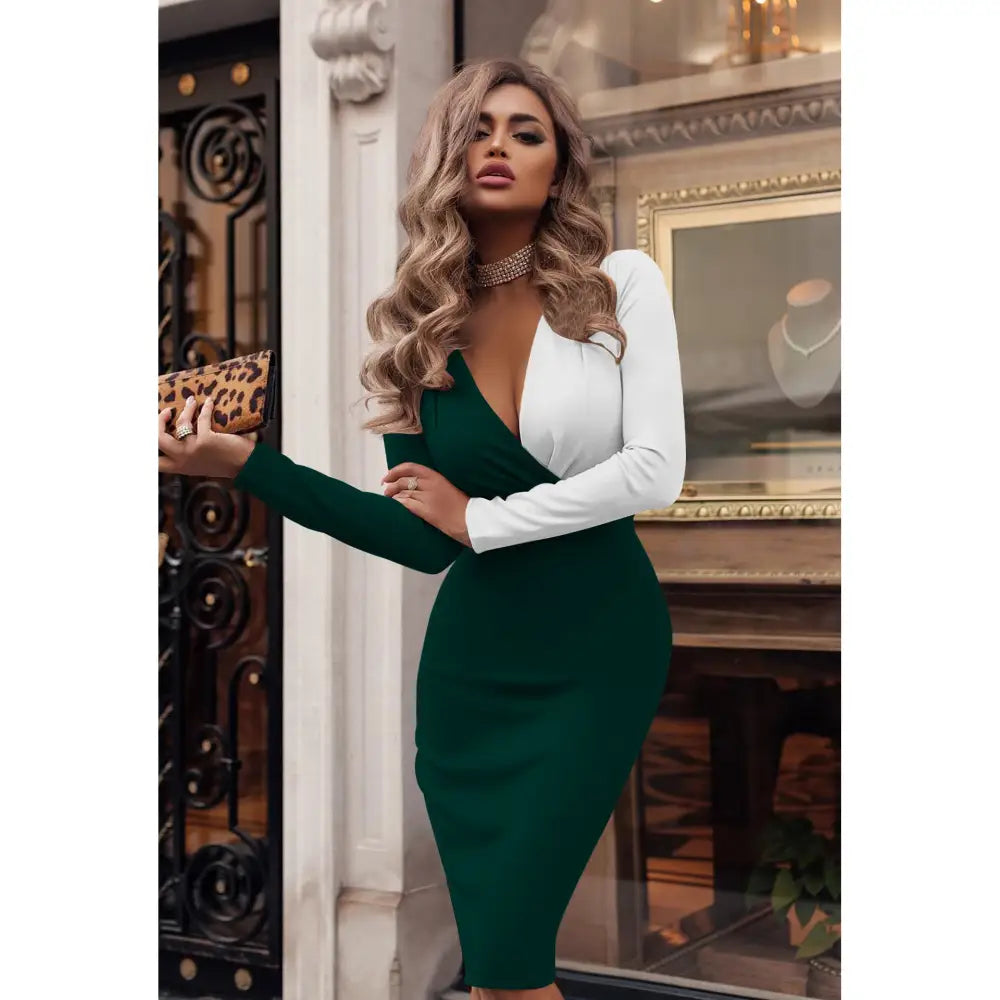 Vivid Vibe: Pleated Colorblock Hip Skirt - Green white / S