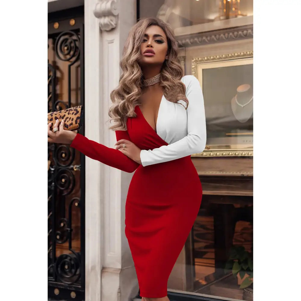 Vivid Vibe: Pleated Colorblock Hip Skirt - Red white / S