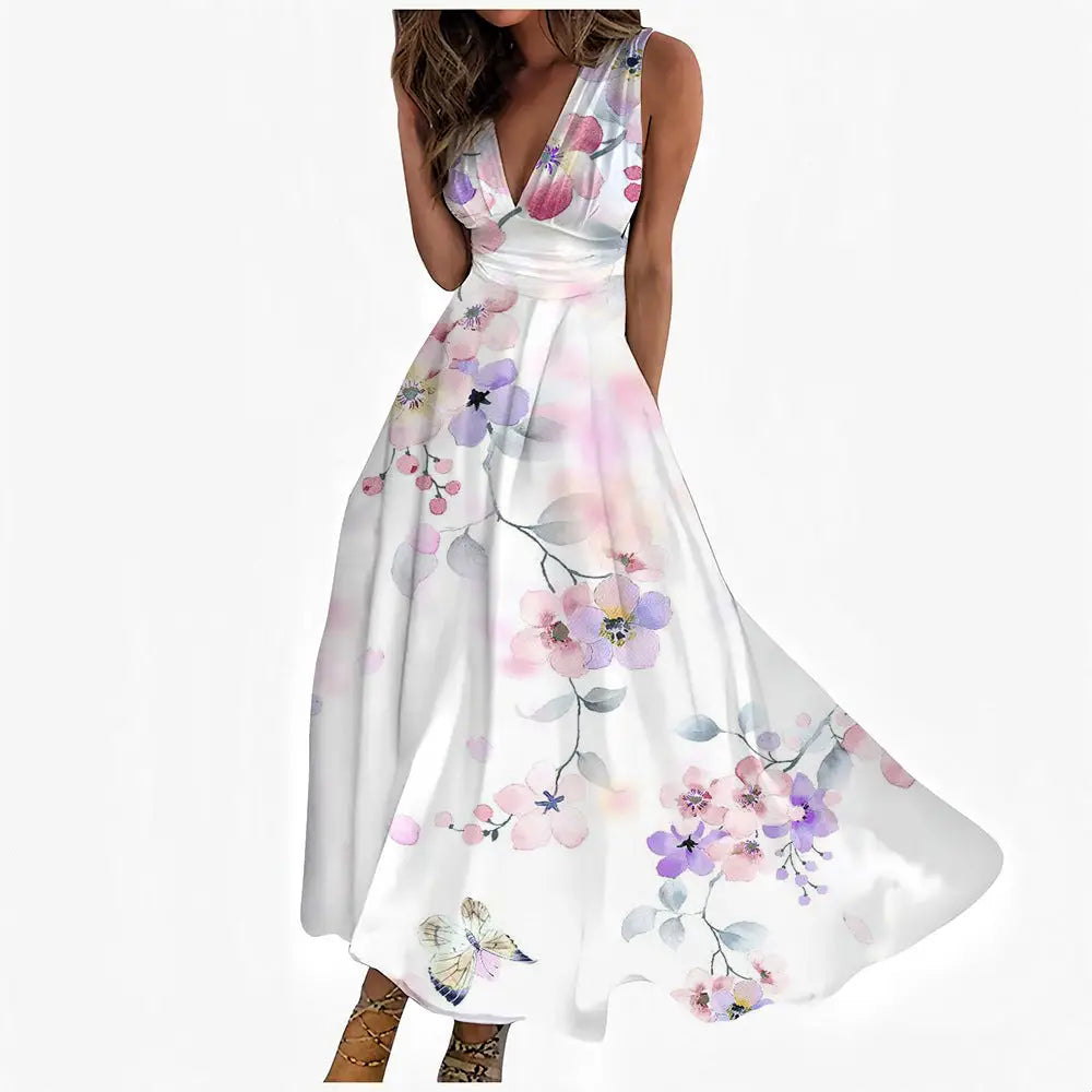 VividVogue V-neck Sleeveless Maxi Dress - Color 4 / S