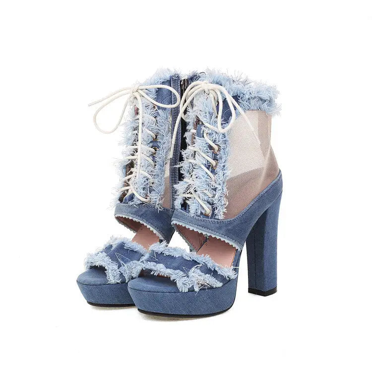 WaveStride Chunky Heel Sandal Boots - 34 / Blue