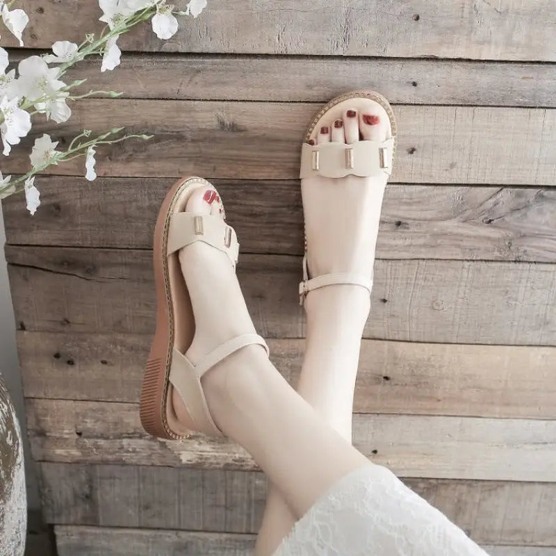 WhimsyStride Fairy Chunky Heel Sandals - Beige / 35