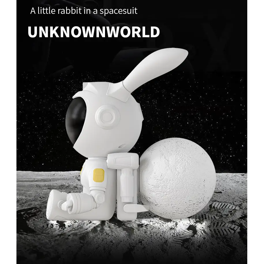 White Space Rabbit Figurine Modern Simplicity Up to 36V Space Rabbit With Moon