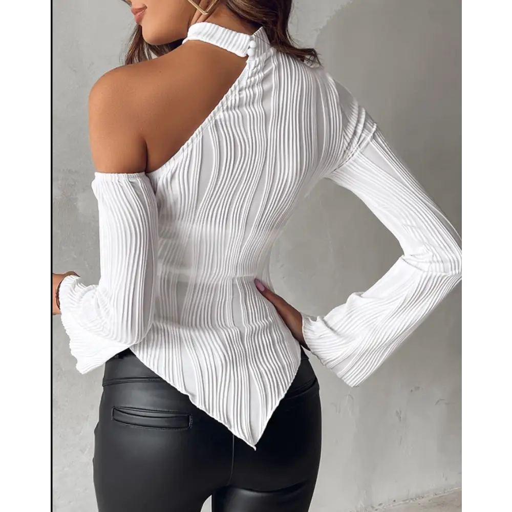 White textured asymmetrical top.