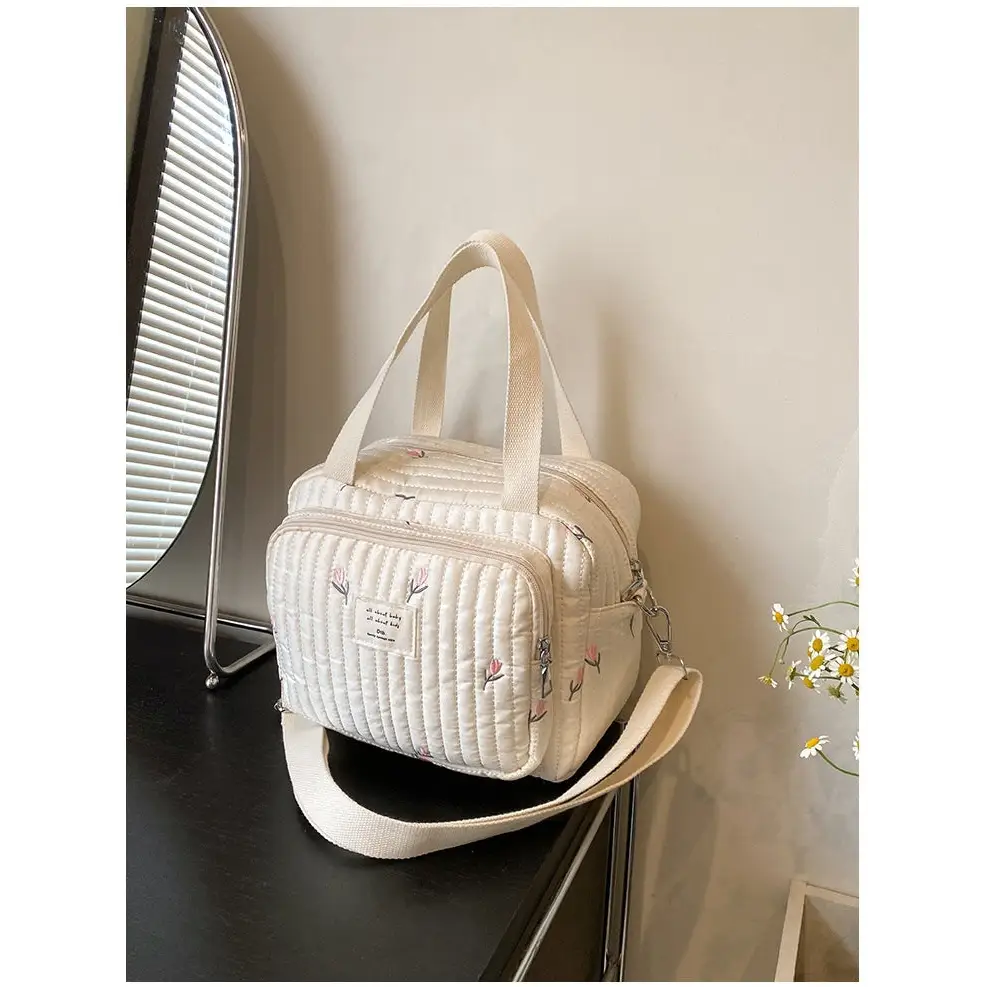 White Tulip Bear Polyester Suitcase with 3D Pockets and Zipper Compartments