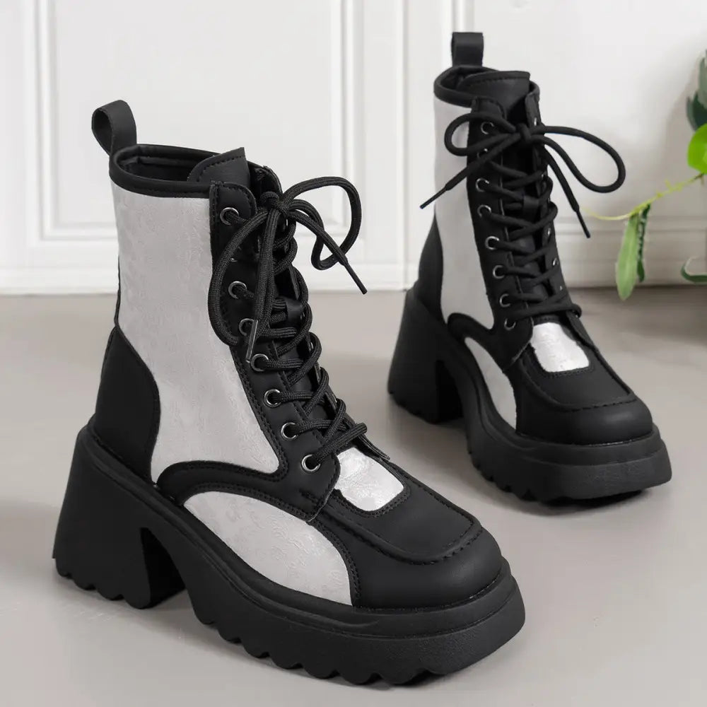 WildStride Leopard Lace-Up Chunky Heel Booties - National Style White / 35