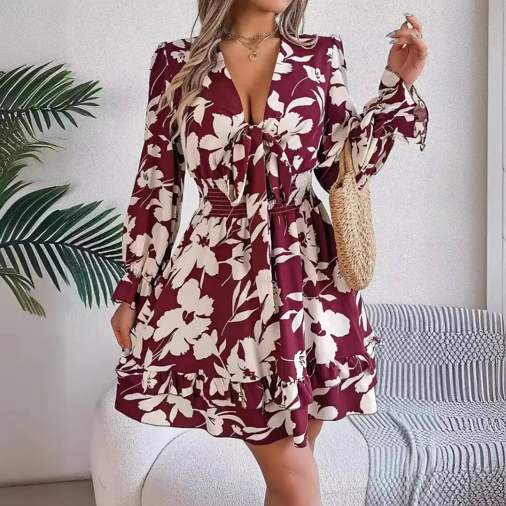 Women’s Casual Flower Half Sleeve Ruffled A-line Dress