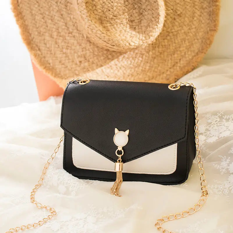 Womens Designer PU Leather Crossbody Shoulder Bag Black