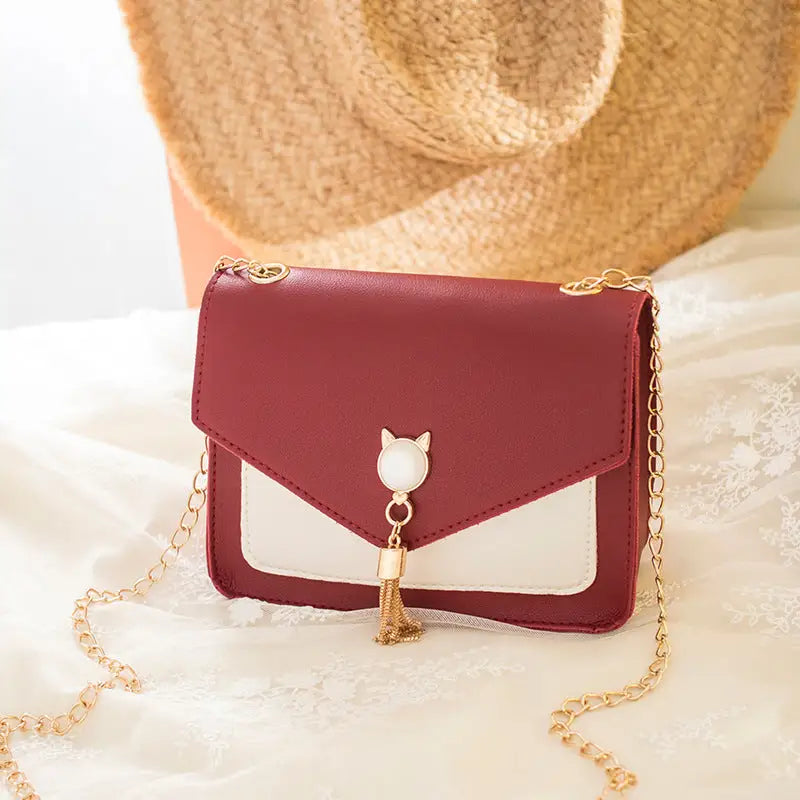 Womens Designer PU Leather Crossbody Shoulder Bag Wine Red