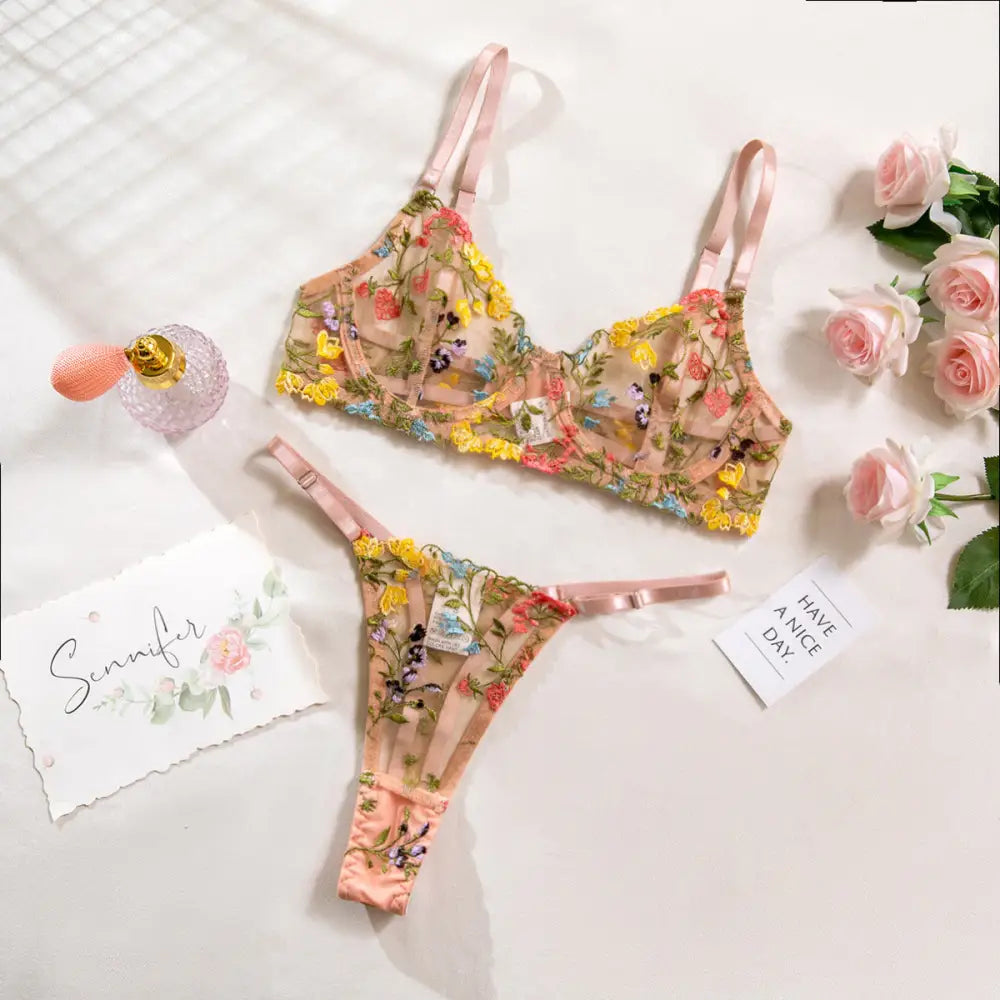 Women’s Fashion Floral Underwear Suit - Pink / S