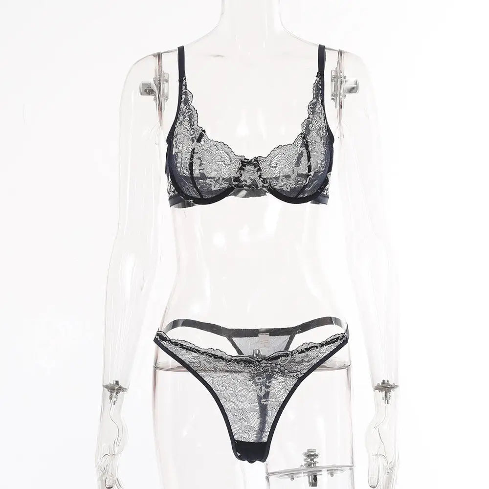 Women’s Lace Lingerie And Underwear Fun Set - Navy Blue / S