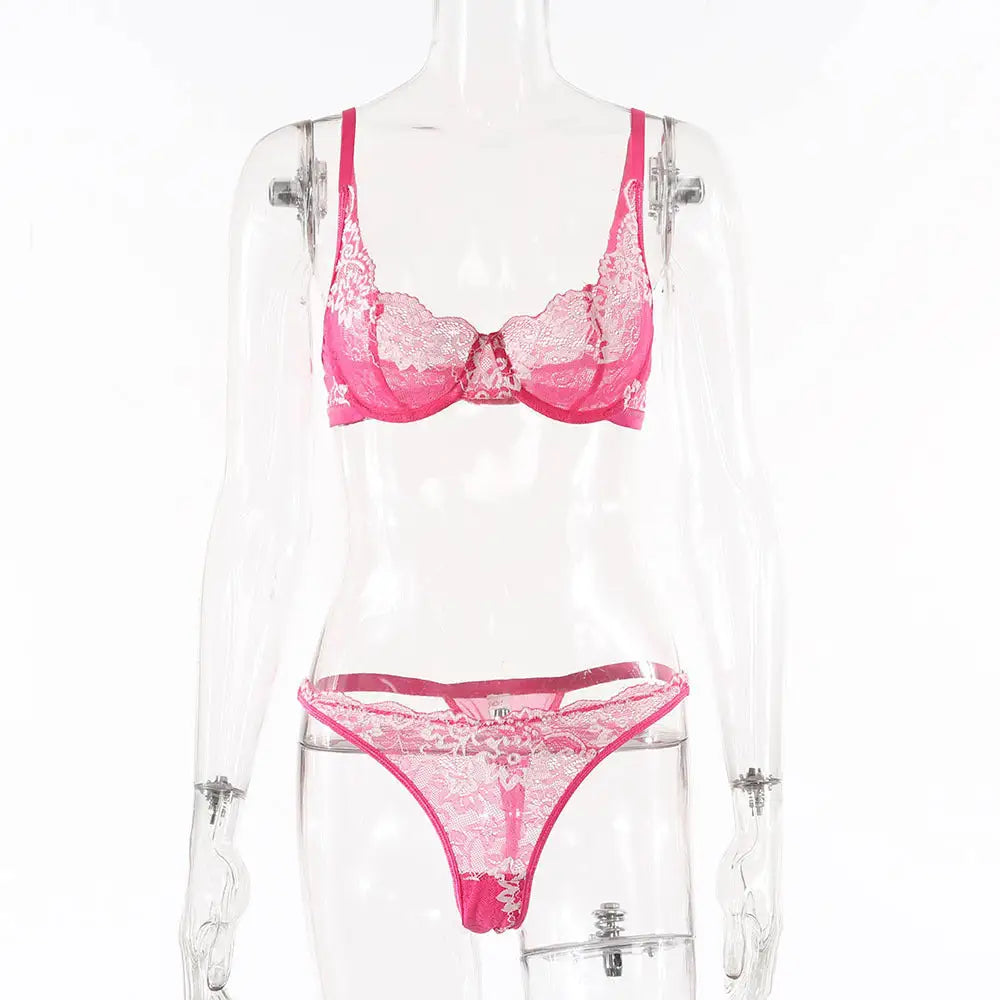 Women’s Lace Lingerie And Underwear Fun Set - Rose Red / S