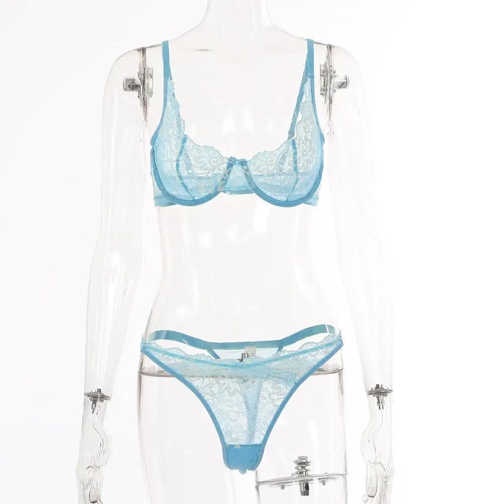 Women’s Lace Lingerie And Underwear Fun Set - Sky Blue / S