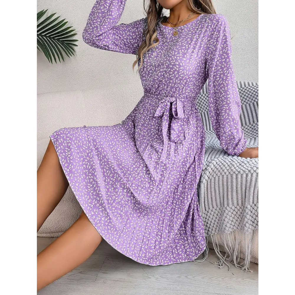 Women’s Long-sleeved Floral Print Pleated Skirt