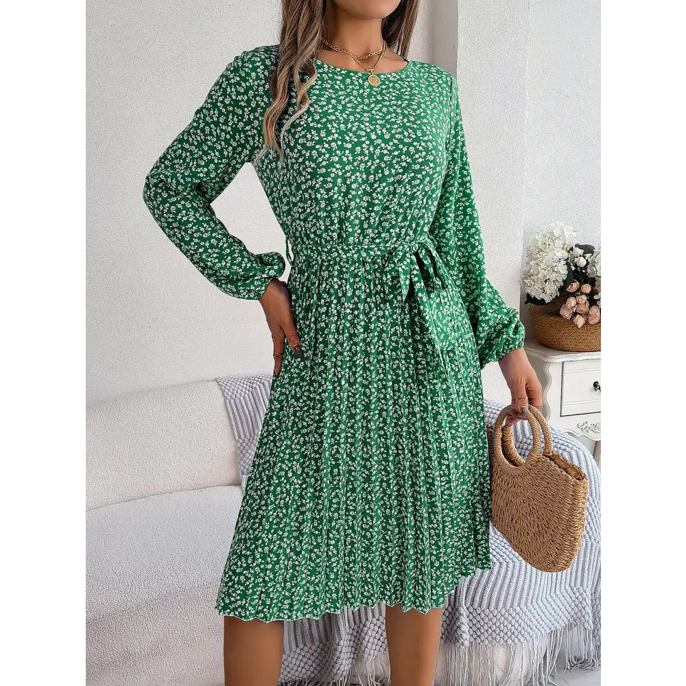 Women’s Long-sleeved Floral Print Pleated Skirt
