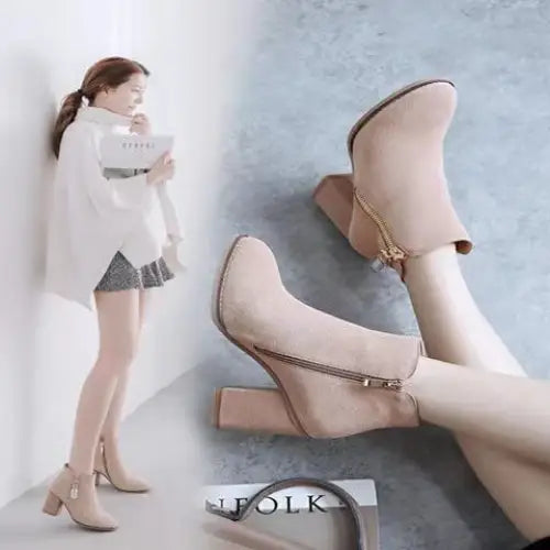 Women’s Mid-Calf Warm PU Short Boots with Rubber Sole