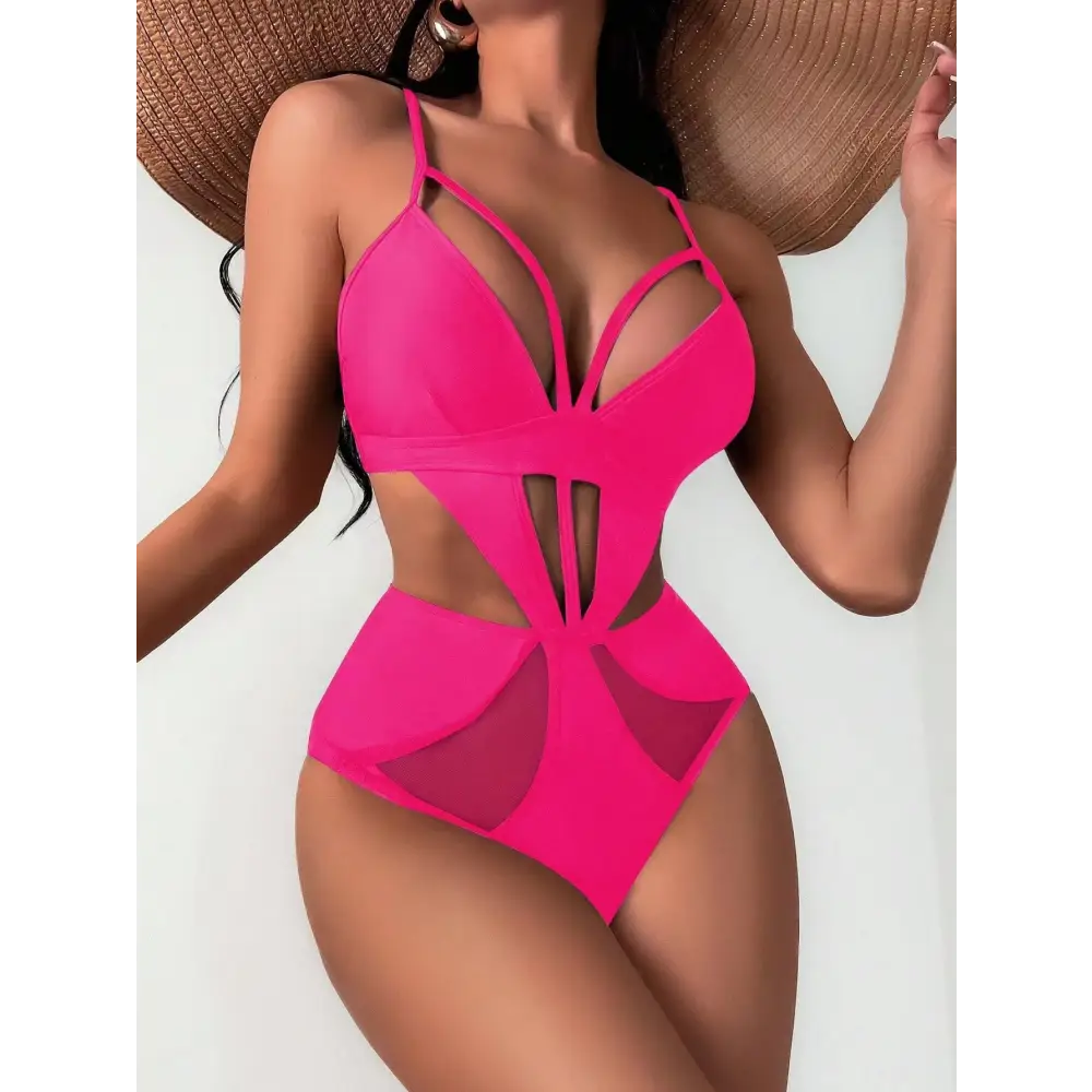 Women’s Plain Cloth European And American One-piece Swimsuit - Rose Red / S