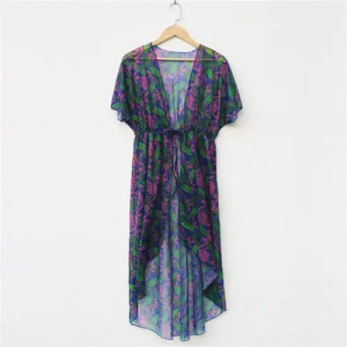 Women’s printed loose bikini blouse - Purple pink / S
