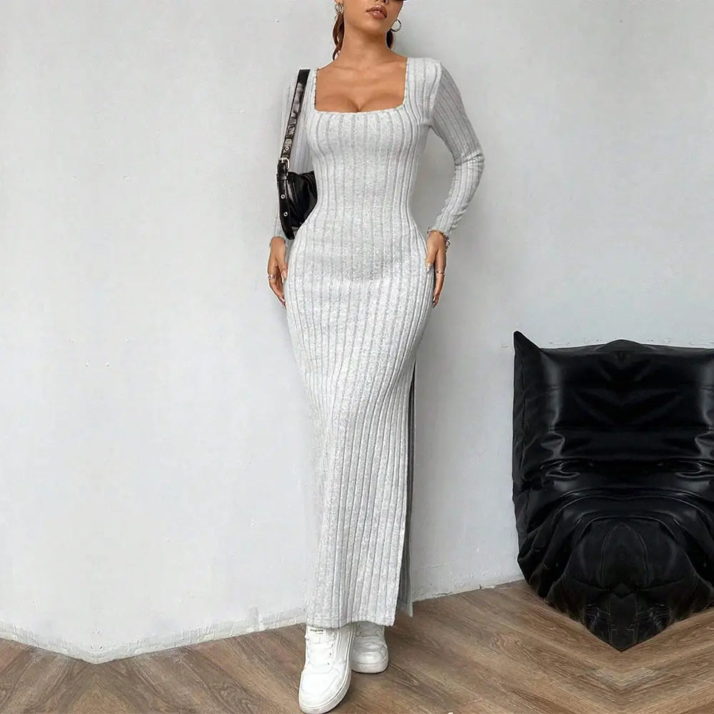 Women’s Simple Square Collar Backless Dress