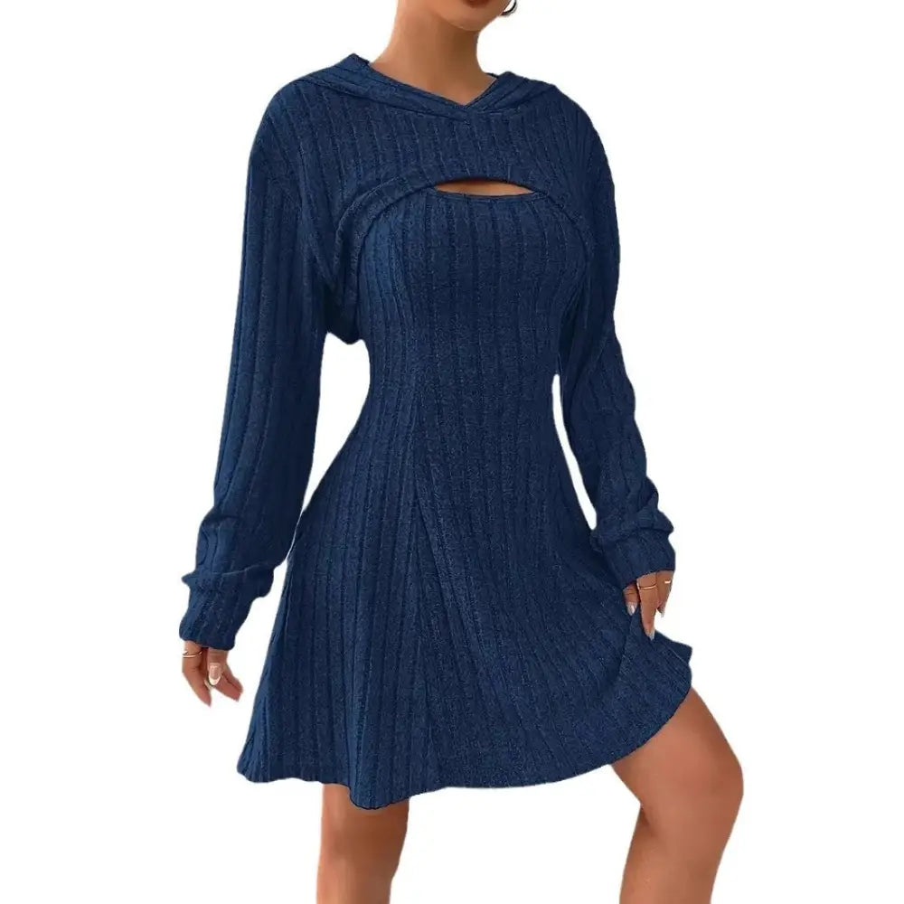 Women’s Two-piece Set Dresses New Fashion Fall Winter Hooded Shawl Long-sleeved Vest Short Skirt