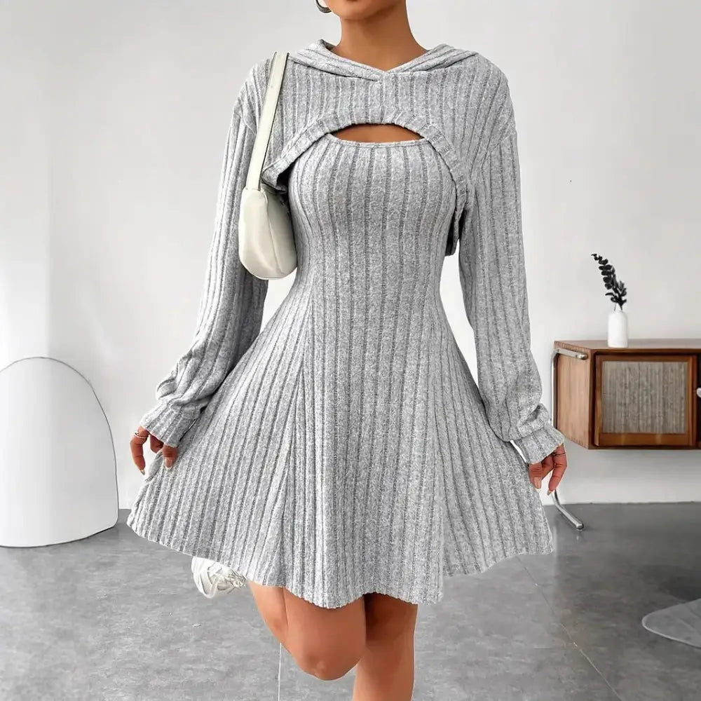 Women’s Two-piece Set Dresses New Fashion Fall Winter Hooded Shawl Long-sleeved Vest Short Skirt