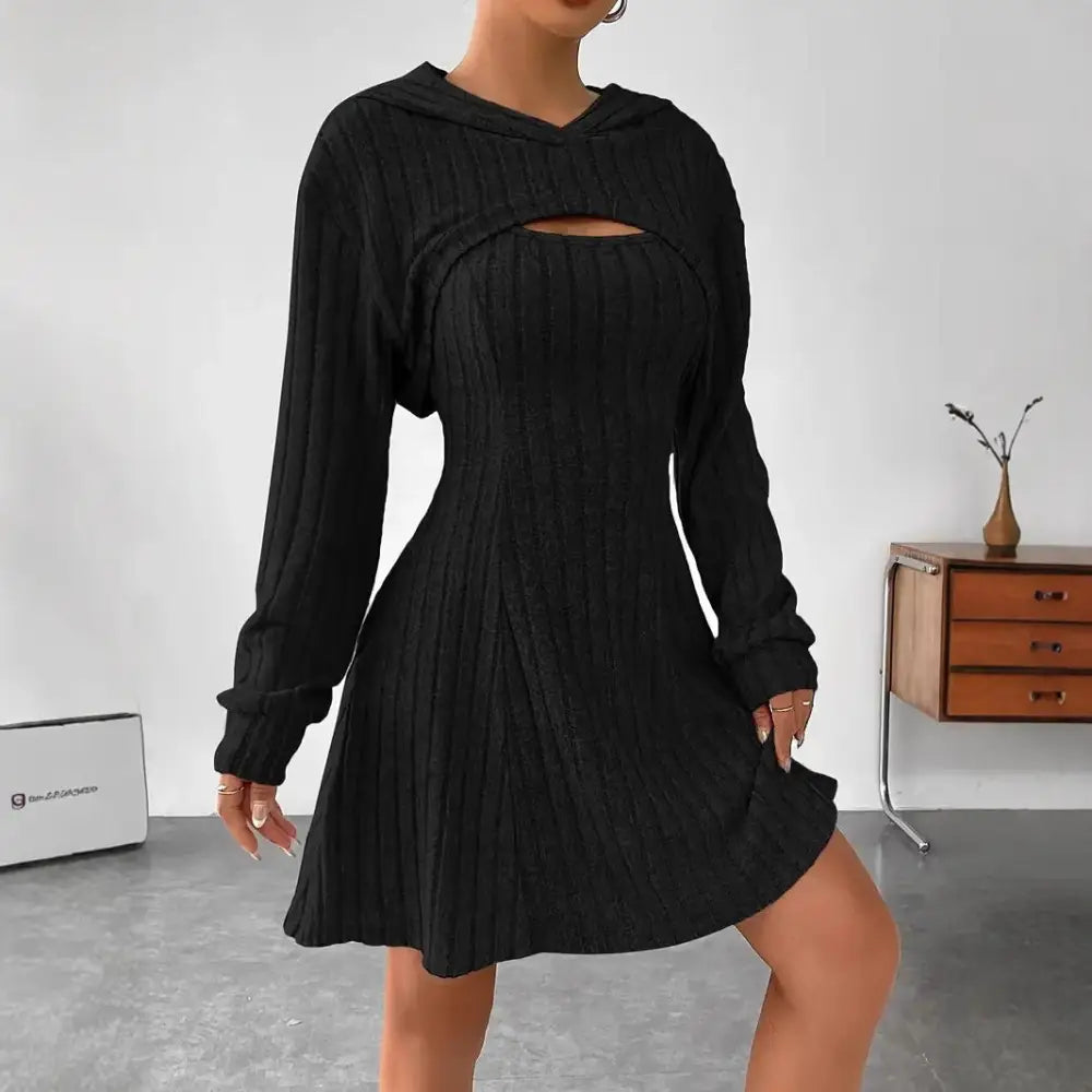 Women’s Two-piece Set Dresses New Fashion Fall Winter Hooded Shawl Long-sleeved Vest Short Skirt