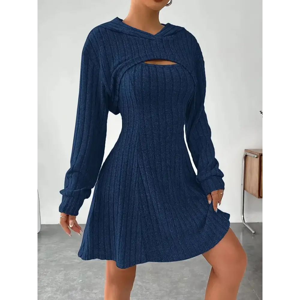Women’s Two-piece Set Dresses New Fashion Fall Winter Hooded Shawl Long-sleeved Vest Short Skirt - Dark Blue / S