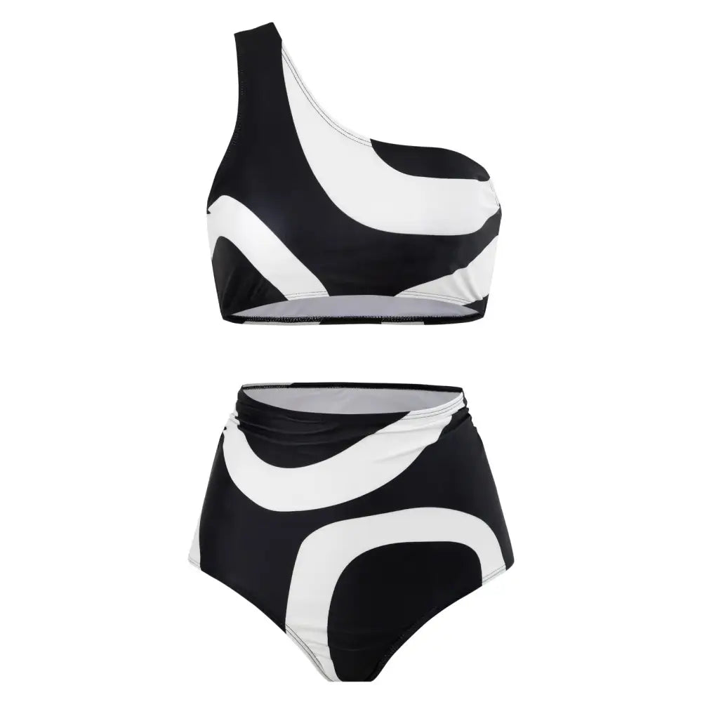 Women’s Two-piece Swimsuit Bikini Wrap Skirt Suit One-shoulder Sexy - Y167 Black Split / S
