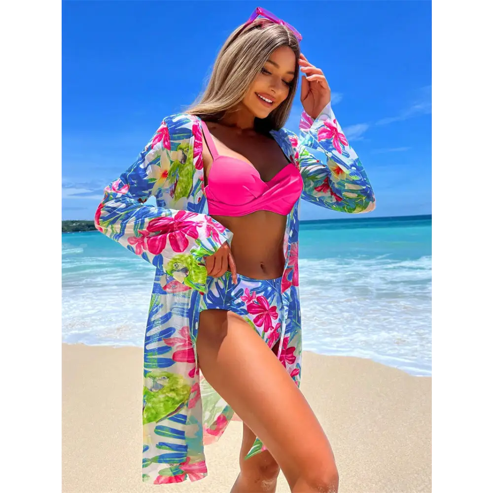 Women’s Two-piece Swimsuit Sexy Beach Blouse Bikini - Rose Red / S