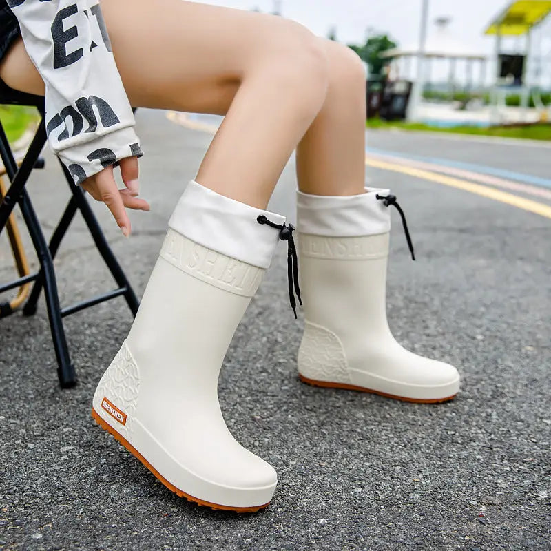 Women’s Waterproof PVC Shoe Covers in Multiple Colors and Sizes - Apricot Waterproof Mouth / 36