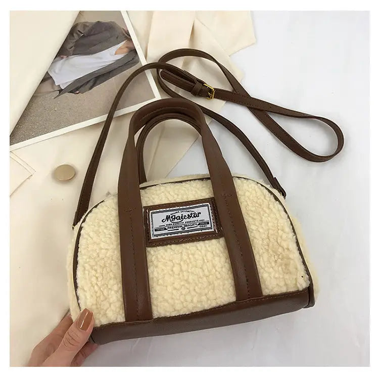 Women’s Woolen Street Trend Crossbody Bag in Multiple Colors - Beige