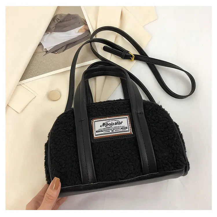 Women’s Woolen Street Trend Crossbody Bag in Multiple Colors - Black