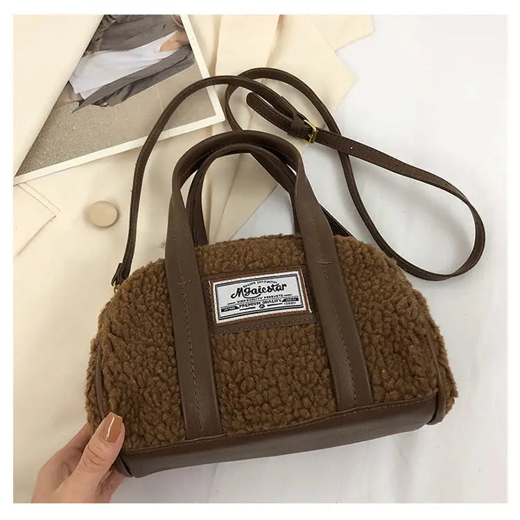 Women’s Woolen Street Trend Crossbody Bag in Multiple Colors - Brown